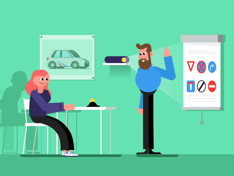 Illustration of an instructor teaching a learner driver